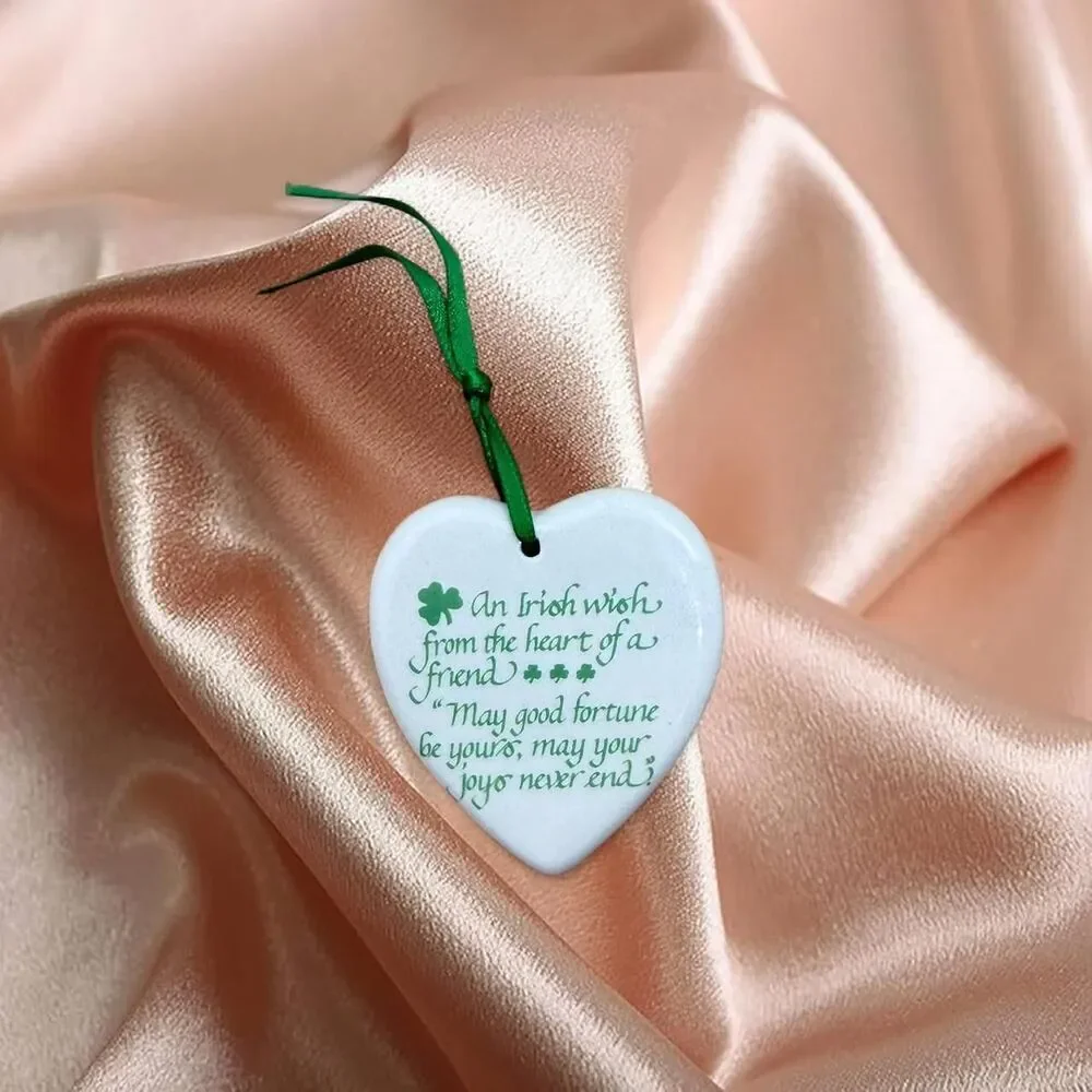 Macy's Y2K White Green Irish heart ornament mini trinket